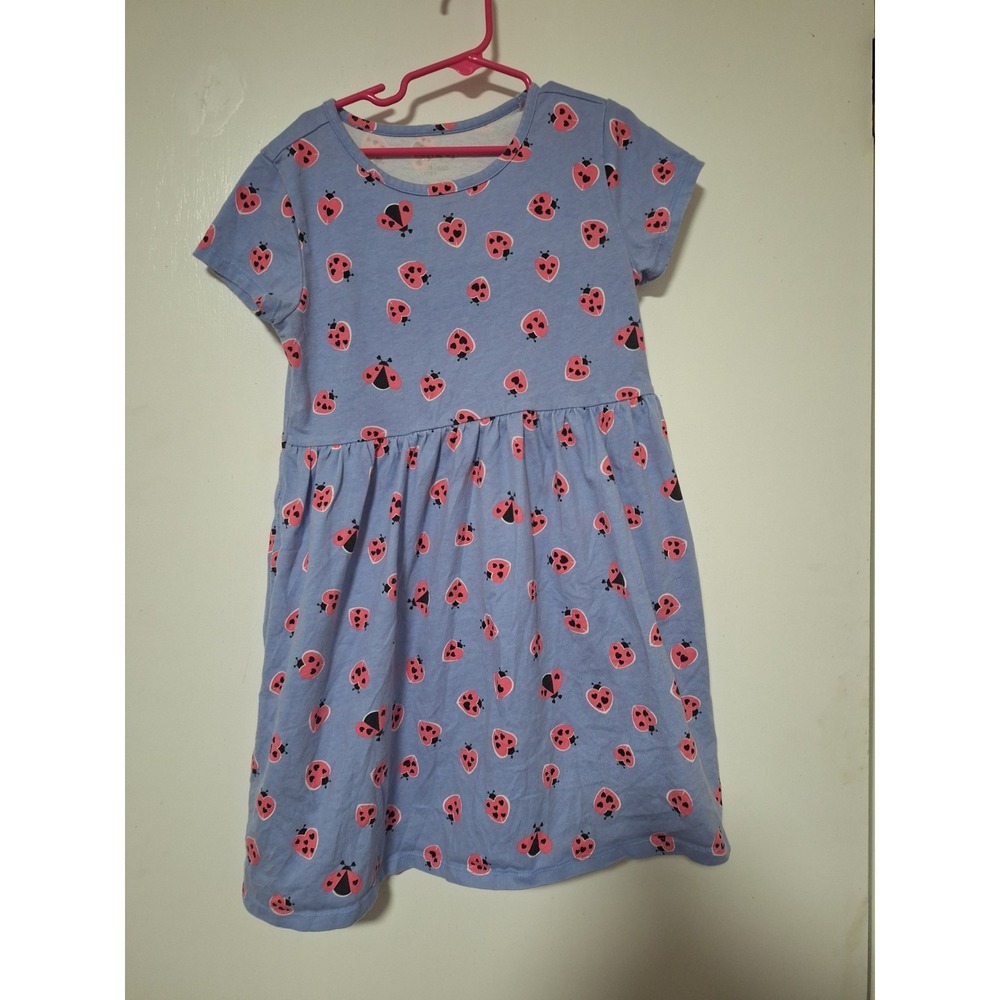 BCG Girls Size Medium 8-10 Blue Pink Ladybug Print T-Shirt Dress Short Sleeve